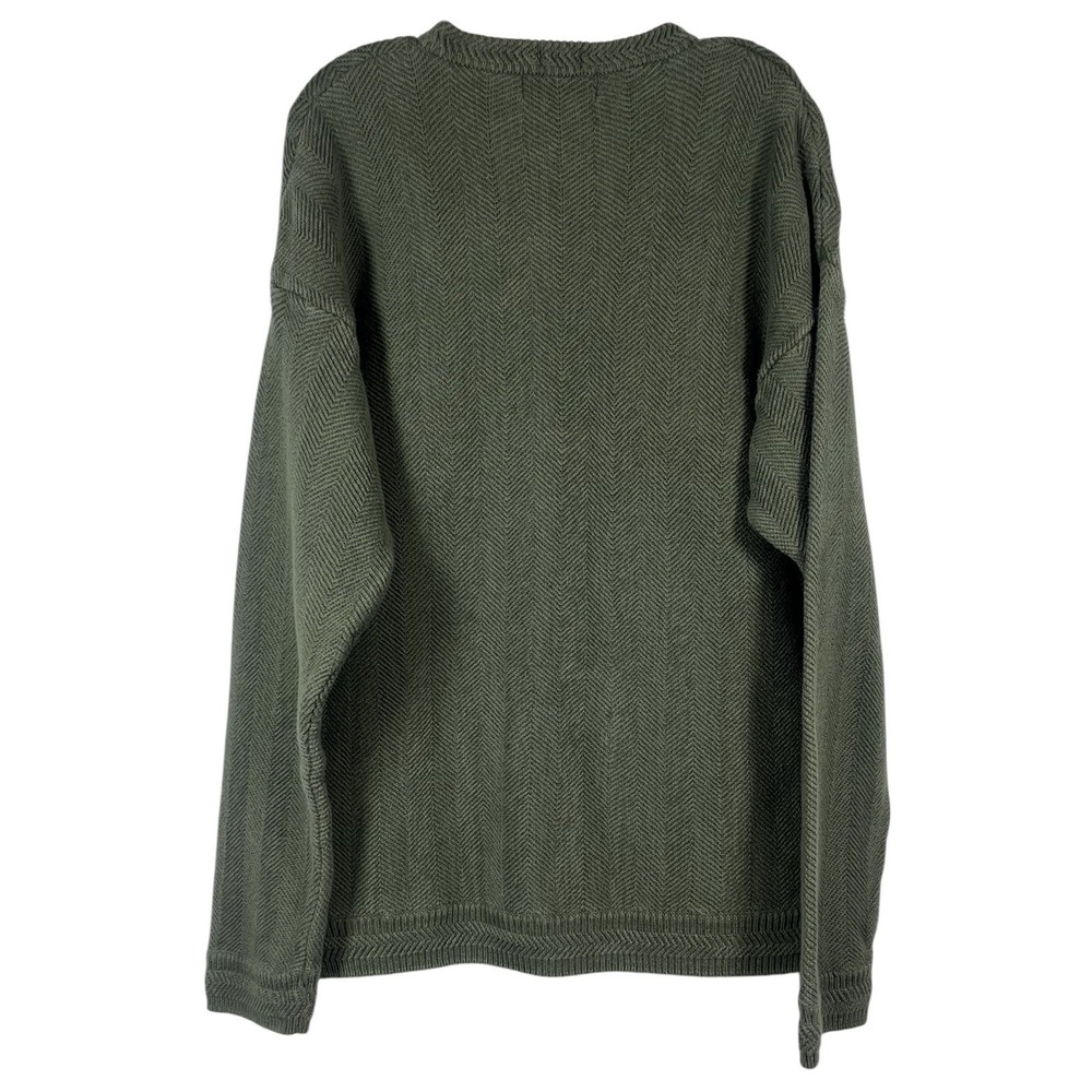 Vtg 90s Sz M Mens Chaps Ralph Lauren Sweater Herringbone Knit Green Chunky Heavy - Picture 3 of 11